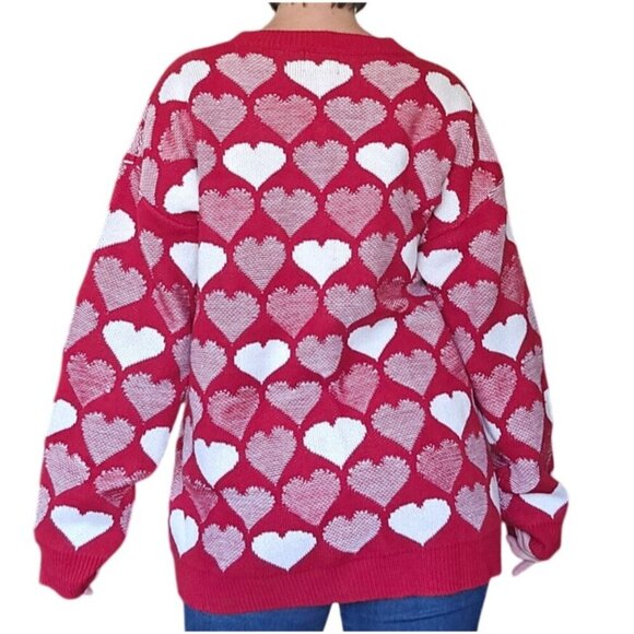 Heimish Red White Heart Knit Cozycore Sweater Women's Size 2XL Winter Casual - Picture 2 of 6